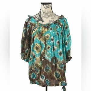 Peter Nygård Boho Tie-Dye Off-Shoulder Blouse Size 14 - Vibrant & Flowy